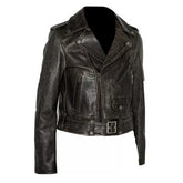 Distressed Brown Leather Moto Jacket Women